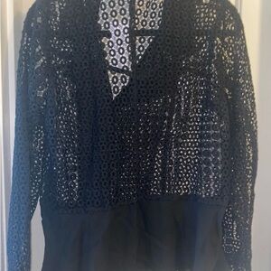 Truth + Style Eyelet Jacket w/Chiffon Trim